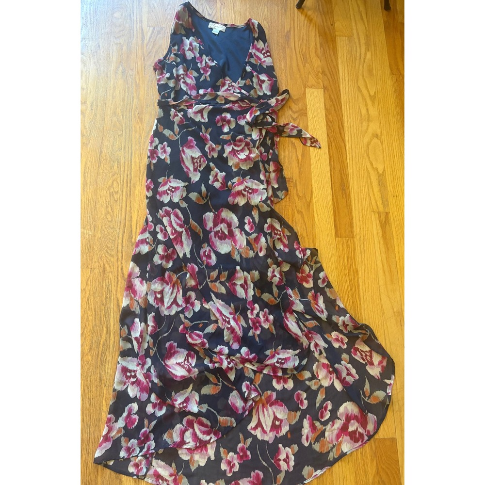 Band of Gypsies Navy Floral Wrap Maxi Dress Sleeveless High Low Ruffle Hem Small